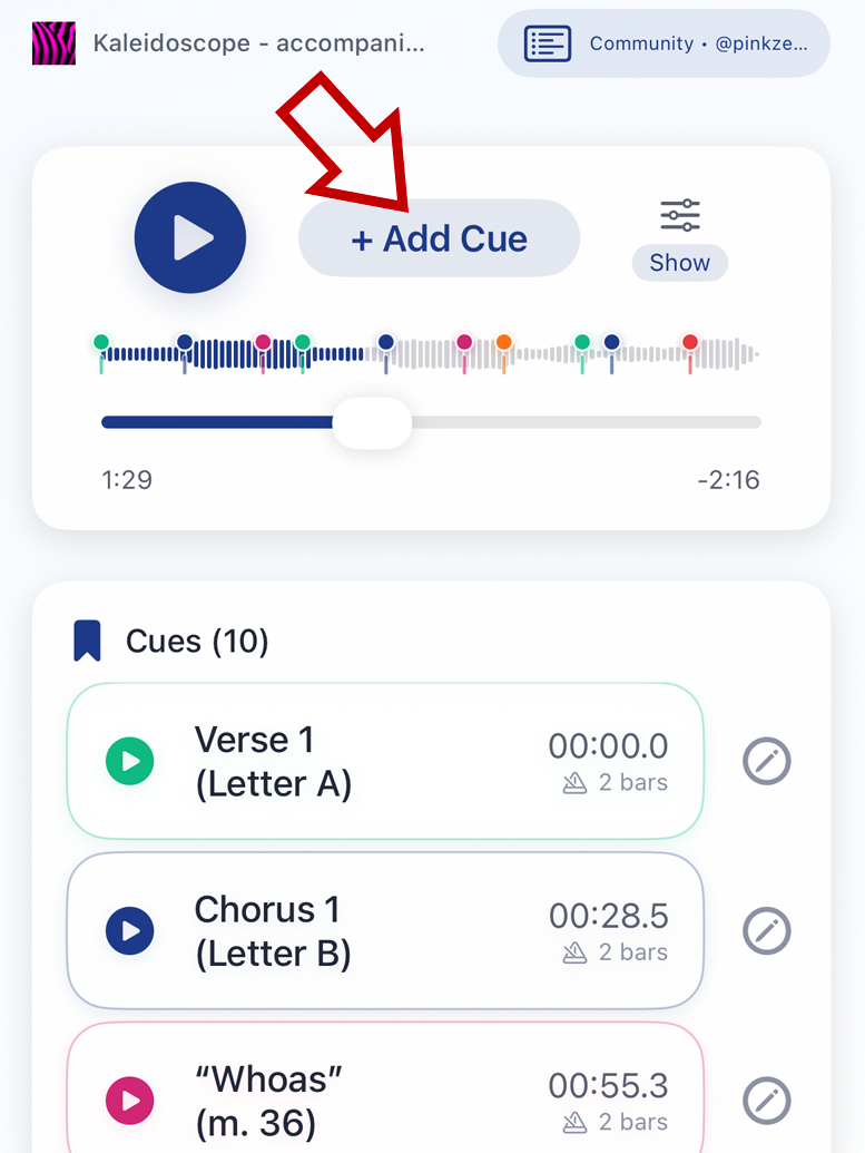 iPad: Tap to add labeled cues.