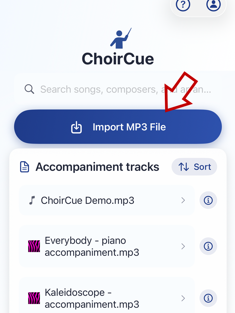 iPhone: Import any MP3 accompaniment.